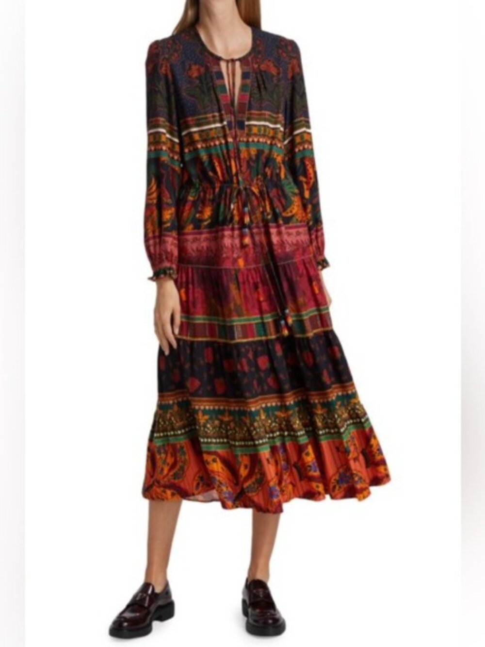 FARM Rio Mixed Patchwork Midi Dress